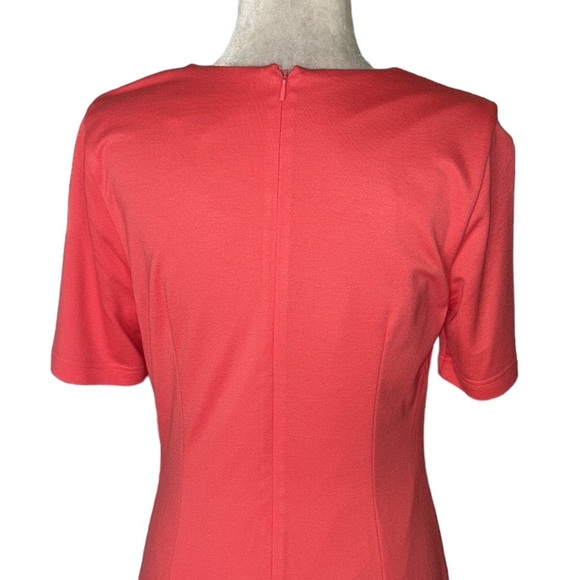 NWT LDT Brooke Pleated Coral Tangerine Draped Ruffe Knit Sheath Dress - 8 - Picture 7 of 13